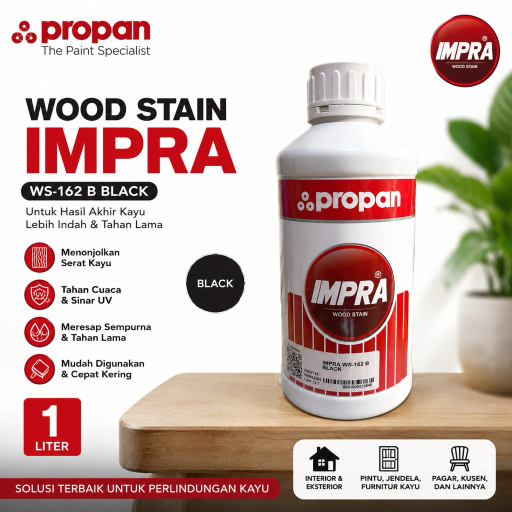 IMPRA WOOD STAIN BLACK WS 162 B | Impra Wood Stain Black WS-162 B 1 Liter | Pewarna Kayu Hitam | Woo