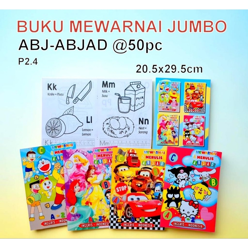 DELUNASHOP Buku mewarnai+menulis ANGKA, ABJAD buku mewarnai fancy