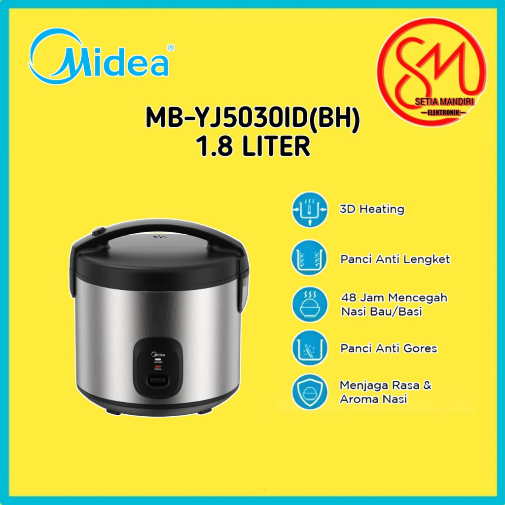 MIDEA Rice Cooker / Penanak Nasi Magic Com Penghangat Nasi 3 in 1 Ukuran 1.8L - MB-YJ5030ID-WP