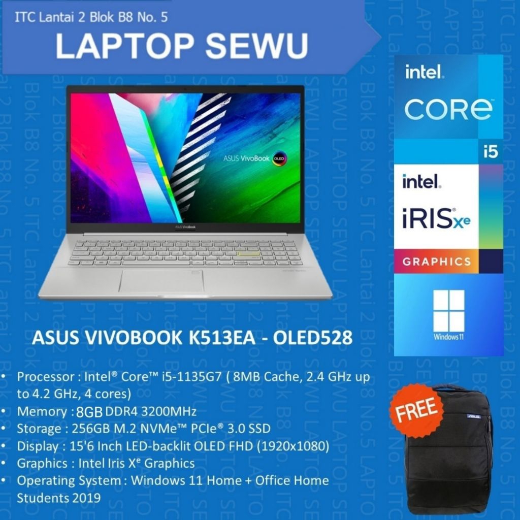 ASUS VIVOBOOK K513EA-OLED528 INTEL CORE i5 1135g7 8 GB SSD 256 15.6" INCHI