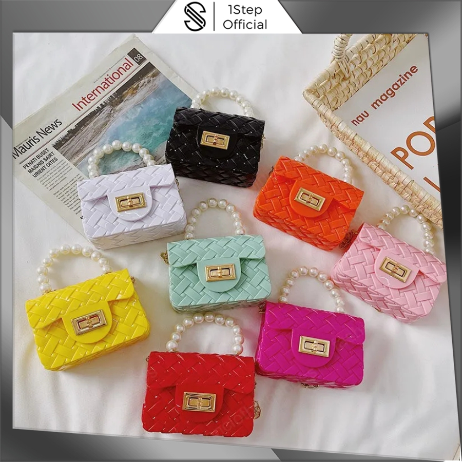 1STEP W164 TAS MINI JELLY ANYAM PEARL | TAS IMPORT JELLY MUTIARA MINI ANYAM | TAS JELLY GLOSSY
