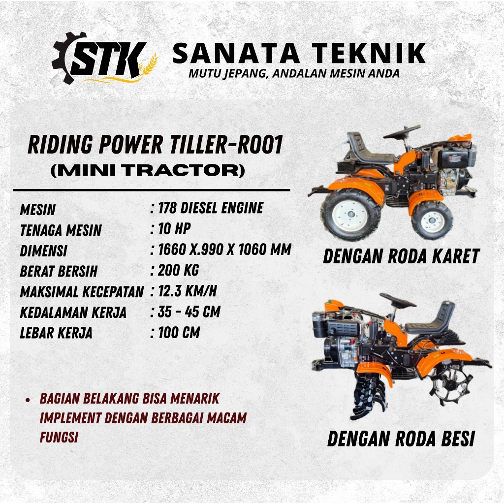 Traktor Mini 4 Roda SANATA / Cultivator 4WD / Bajak Sawah Kebun Kering Basah 10 HP