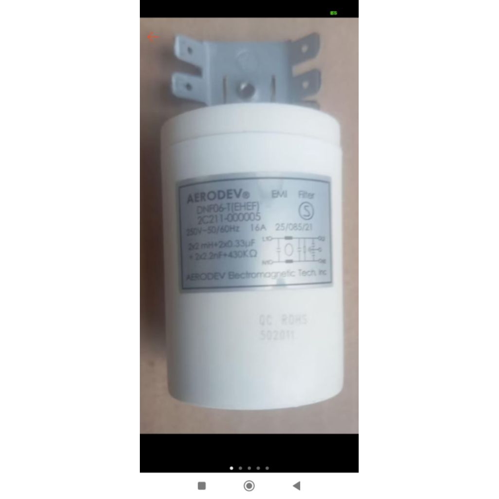 kapasitor mesin cuci EMI  FILTER ( AERODEV) 250V-50/60Hz