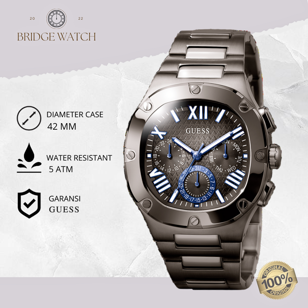 Jam Tangan Pria Guess GW0572G5 Gunmetal Chronograph Stainless Steel Sporty Mewah Original