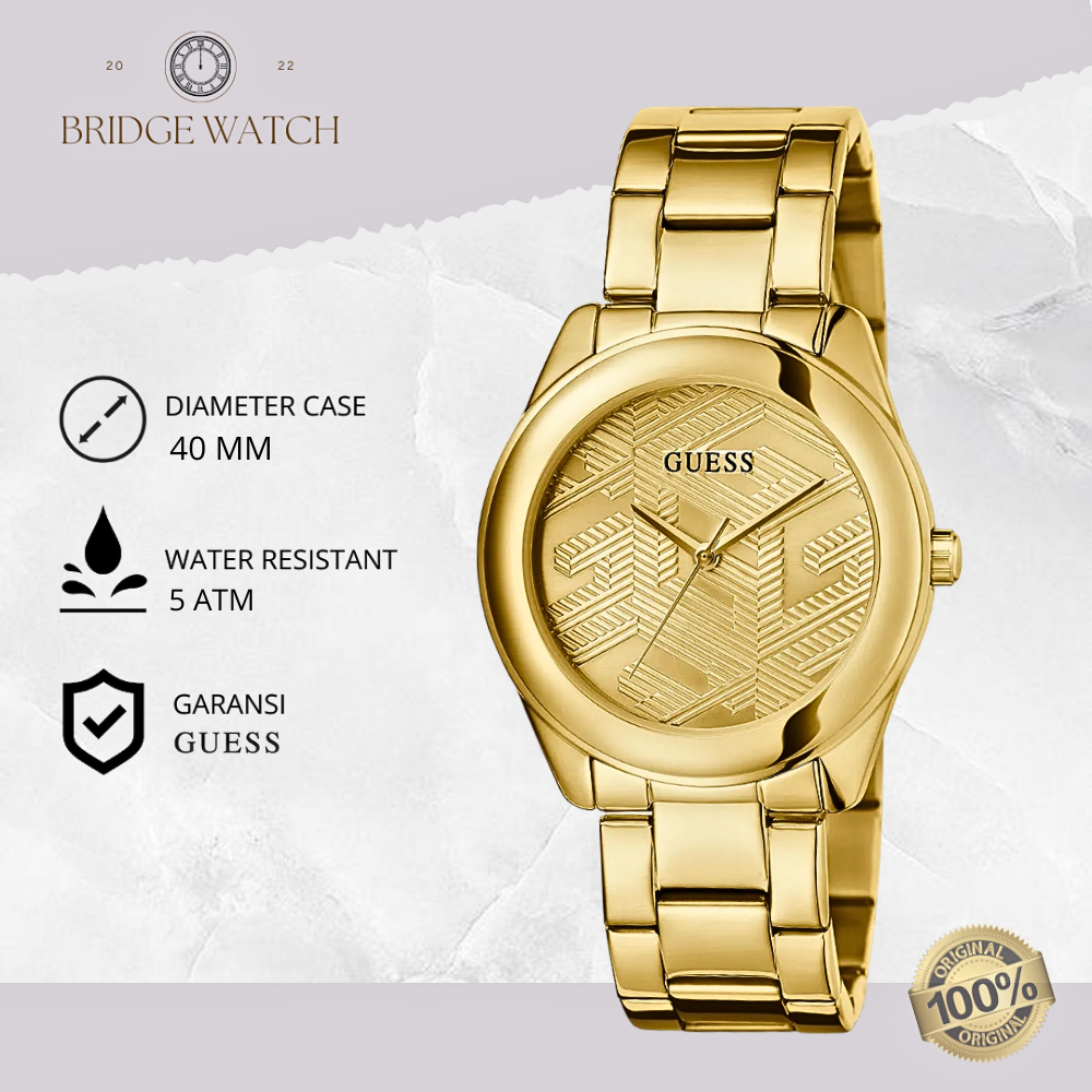 Jam Tangan Wanita Guess GW0606L2 Ladies Gold Tone Stainless Steel Strap Rantai Mewah Elegant Origina