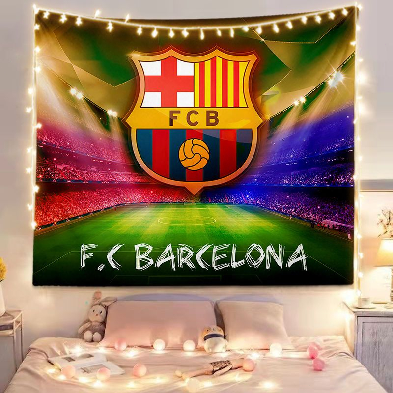 Kain latar Barcelona, logo tim FC Barcelona, bendera tim, lambang tim, kain gantung bintang sepak bo