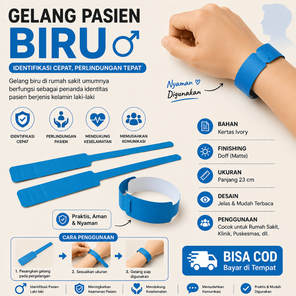 Gelang Pasien Dewasa Polos - Gelang Identitas Pasien - Gelang Pasien Biru