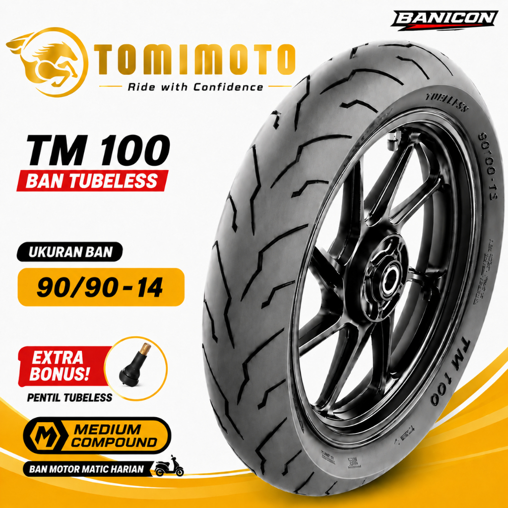 BAN TUBLES TOMIMOTO TM100 90/90 RING 14 Ban Motor Matik TM 100 Produksi Terbaru Original SNI FREE PE