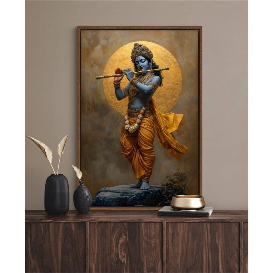 MASTER CANVAS - Lukisan Cetak Kanvas Dewa Krishna Seruling Hiasan Dinding Pajangan Rumah Anti Air & 
