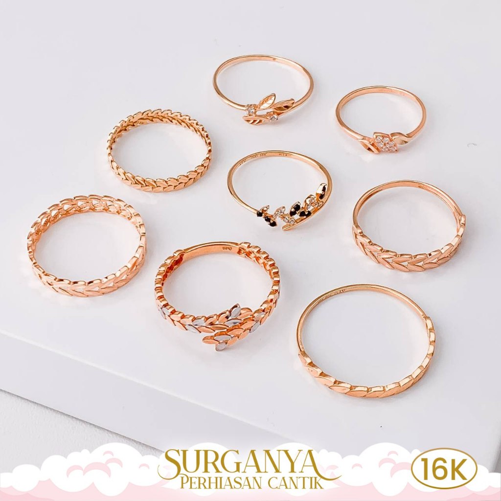 Cincin Emas Kadar 16K Model Variasi Daun Macan Gold