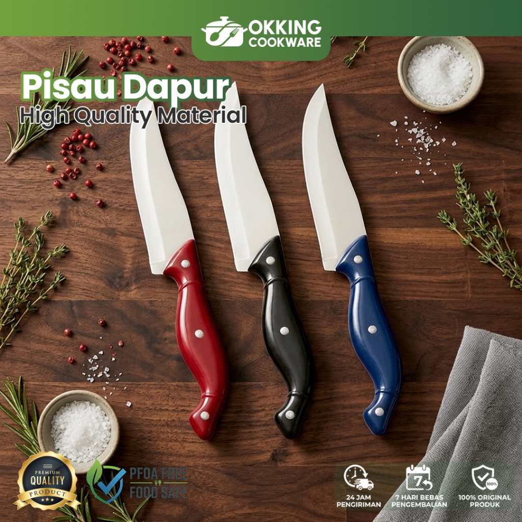 Okking Cookware Pisau Dapur Stainless Tajam Premium Pisau Daging Sayur Buah Gagang Ergonomis A-7