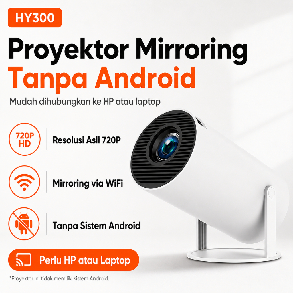 HY300 Proyektor Mini Mirroring HP 720P Tanpa Android WiFi untuk Laptop TV Box Rumah