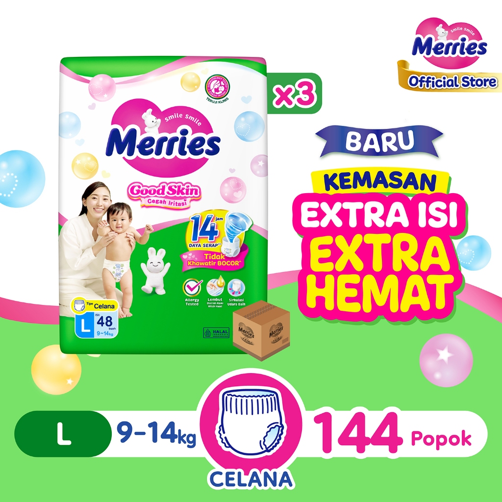 Merries Good Skin Pants Popok Perlengkapan Bayi L(9-14) Isi 48 Buah Carton