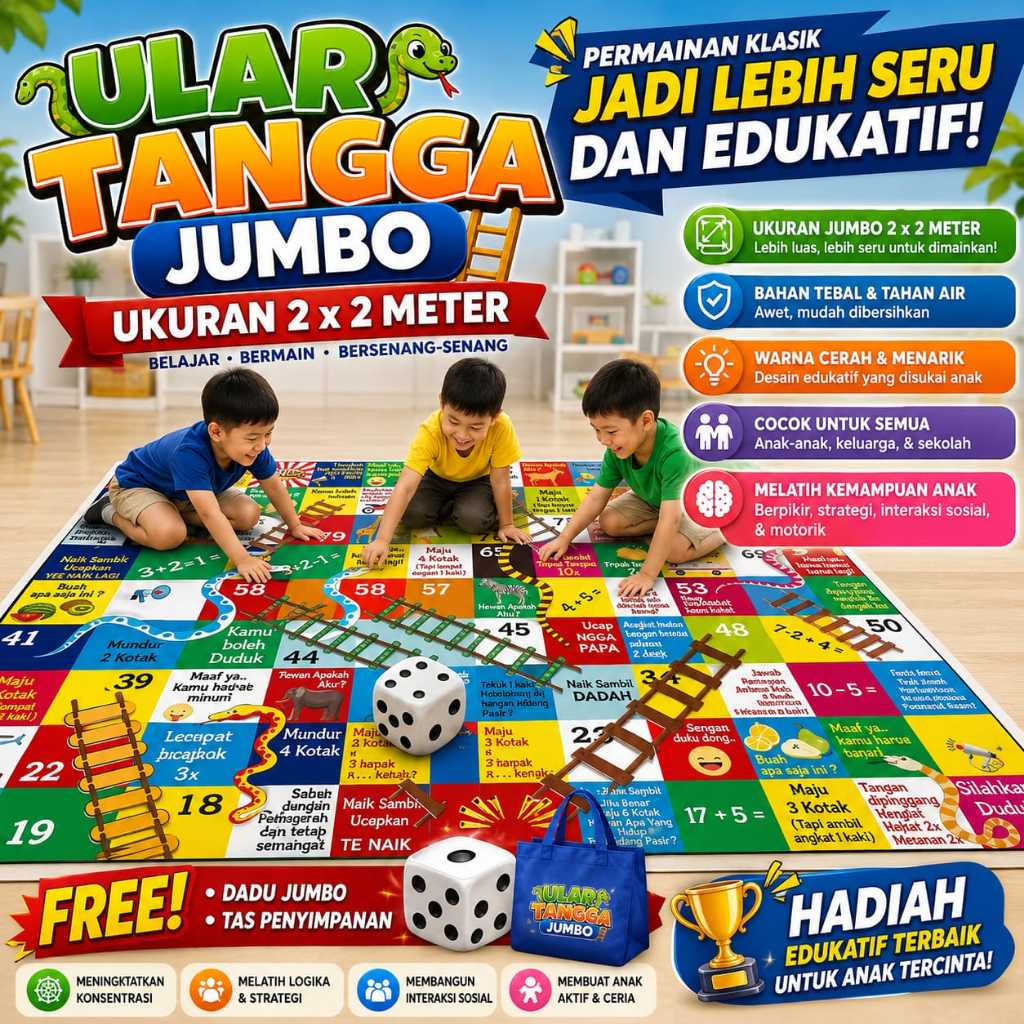 Sadaka Mainan Ular Tangga Mainan Board Game Ular Tangga 5 in 1 Catur Ludo Halma Catur