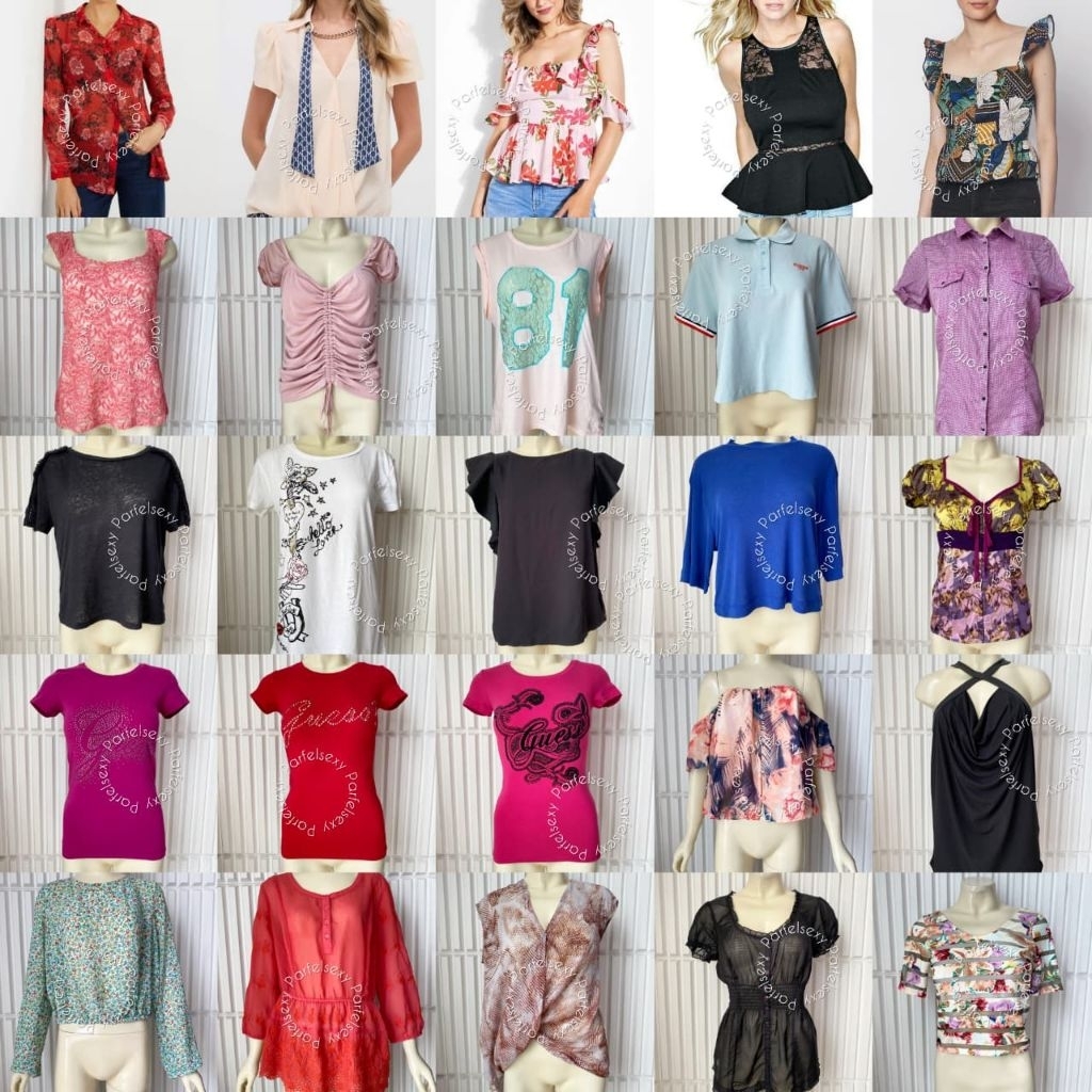 GUESS BAJU ATASAN LENGAN PANJANG PENDEK KAOS BLOUSE WANITA SIZE XS S M L