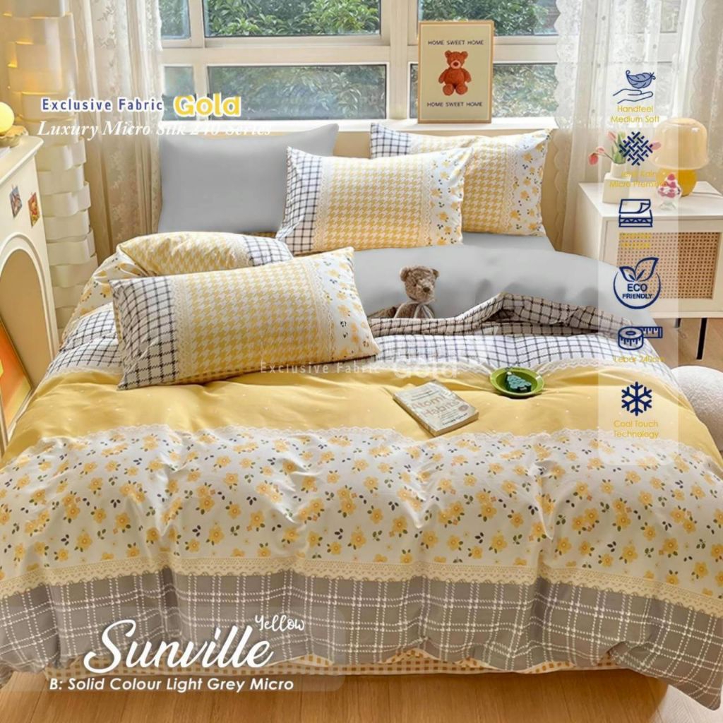 sprei anti geser sprei custom microsilk motif sunville kuning full motif