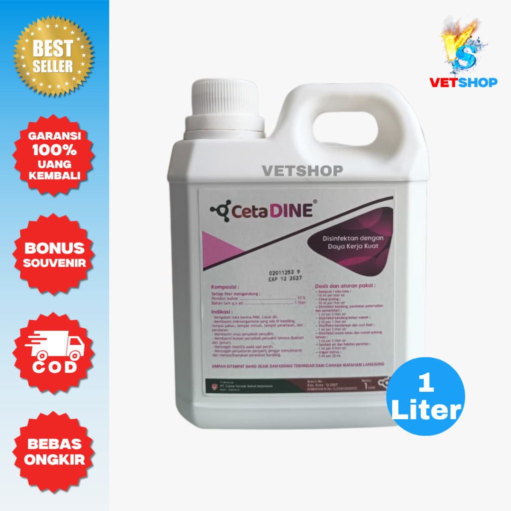 Cetadine 1 Liter - Disinfektan Kandang & Antiseptik Luka Ternak Sapi Kambing Domba - VETSHOP