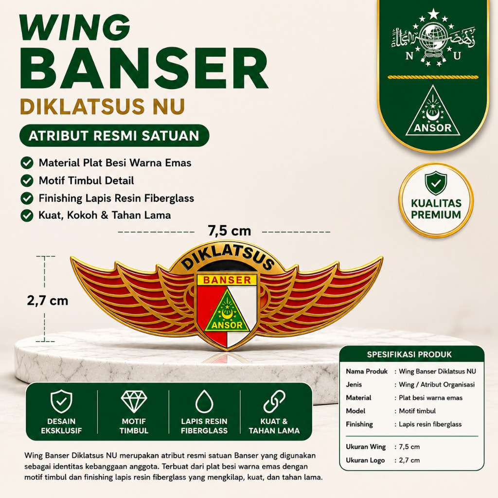 Wing Banser Diklatsus NU | Atribut Banser Nahdlatul Ulama Premium
