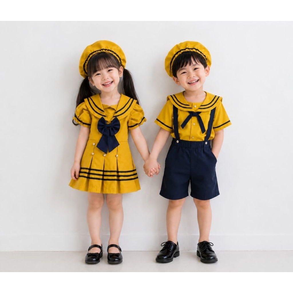 kostum sailor anak mustard/baju sailor anak/kostum pelaut anak/seragam pelaut anak/baju pelaut anak/