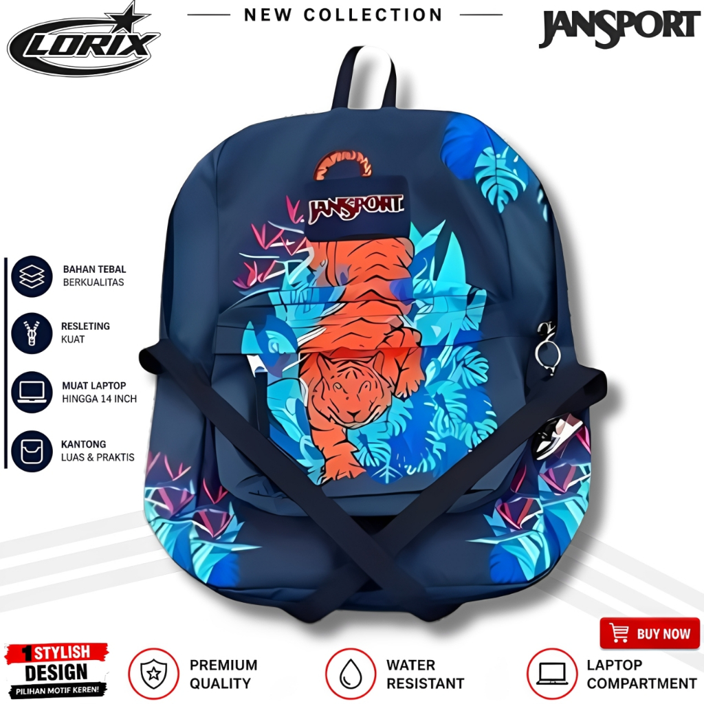 [REALPICT] - TAS JANSPORT MOTIF TIGER NEW SCHOOL BAGS SUPERBREAK ORIGINAL - JS TIGER - TAS RANSEL JA