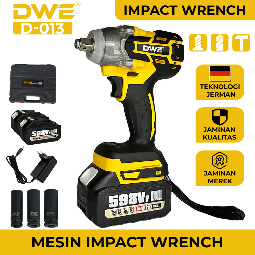 D•WE 700NM Bor Impact Wrench Brushless Bor Impact Baterai Cordless Mesin bor 21000mah baterai Impact
