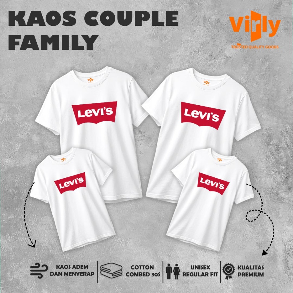 HARGA SATUAN (BUKAN SET) BAJU KAOS COUPLE KELUARGA LEVIS — KATUN COMBED 30s, ADEM & NYAMAN MENYERAP