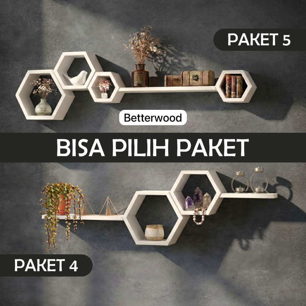 Rak Dinding Hexagonal Hiasan Dinding Satu Set Rak Tempel Hiasan Dinding Estetik Hexagon Pajangan Rua