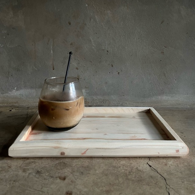 Nampan Kayu Pinus Jati Belanda Kotak / Baki Saji Makanan Kopi Cafe / Properti Foto Aesthetic Rustic