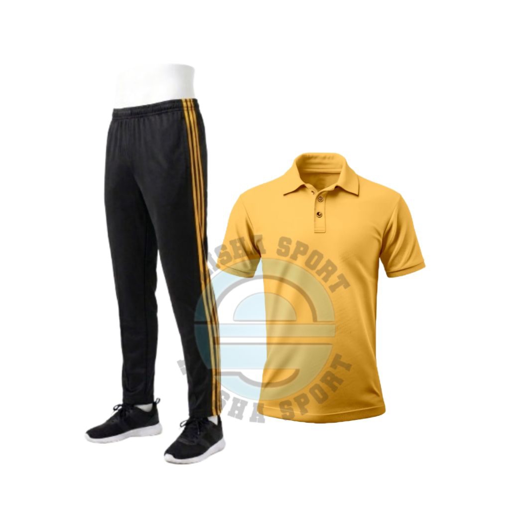 Setelan Seragam Kaos Kerah Lengan Pendek Celana Trening Hitam Unisex Paket One Set Olahraga Pria Wan