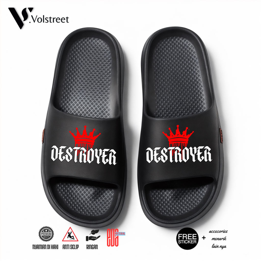 VOLSTREET - DESTROYER Edition Sandal Selop Pria Hitam Slip On Eva Anti Selip Anti Licin Upper Lock R