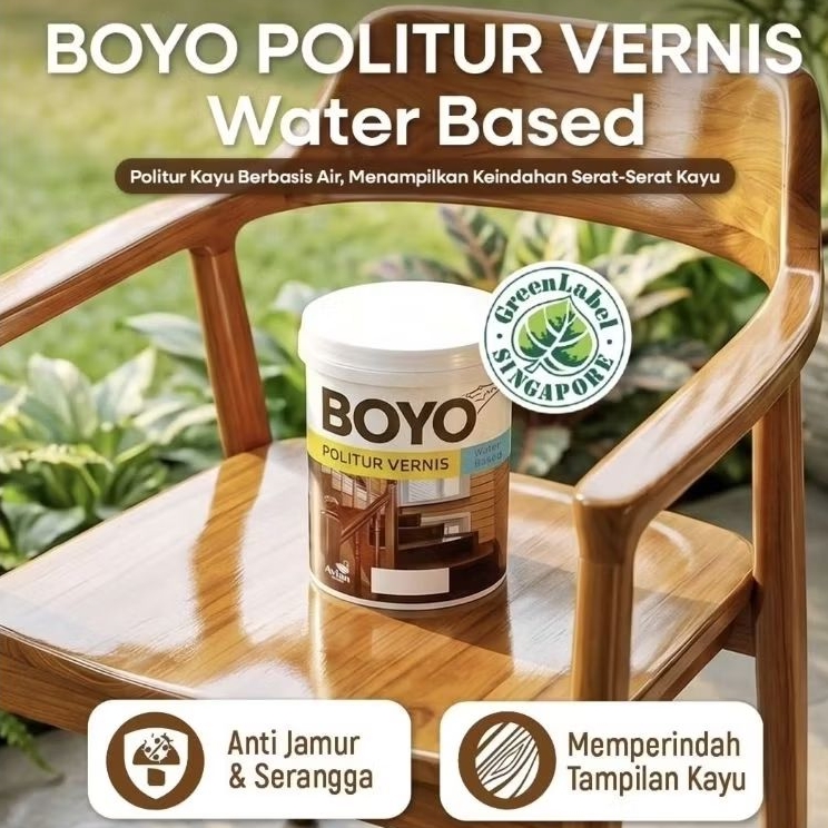 CAT POLITUR PELITUR PLITUR VERNIS KAYU BOYO VERNIS 1KG WATERBASED PENGENCER AIR MEJA KURSI PINTU
