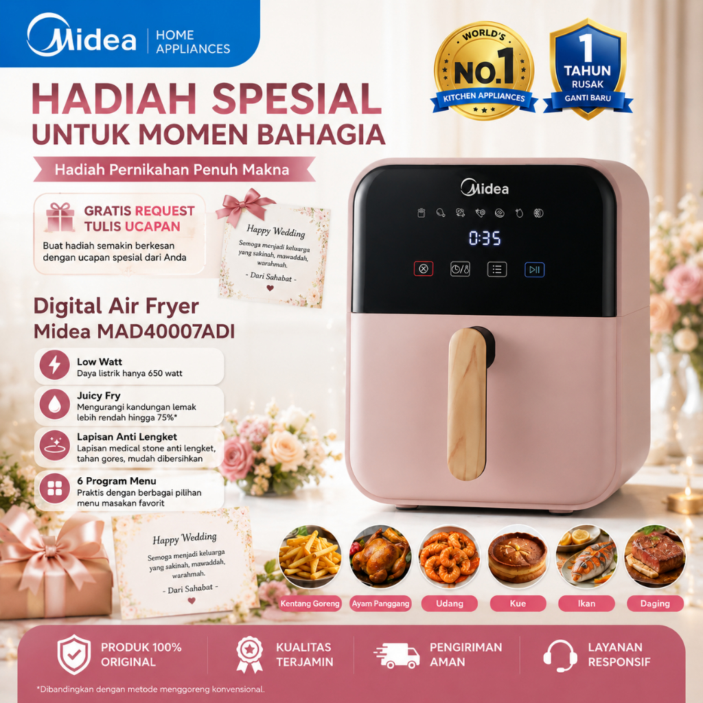 [REQUEST UCAPAN] Hadiah Pernikahan Midea Digital Airfryer Low Watt 4L  Touch Screen | MAD7000ADI