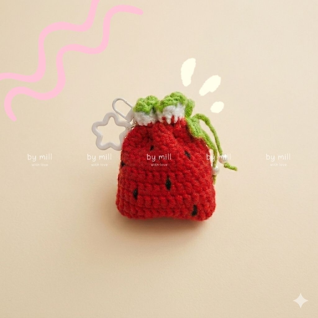 bymill - pouch earphone rajut / pouch koin rajut / pouch semangka rajut / pouch crochet cantik / pou