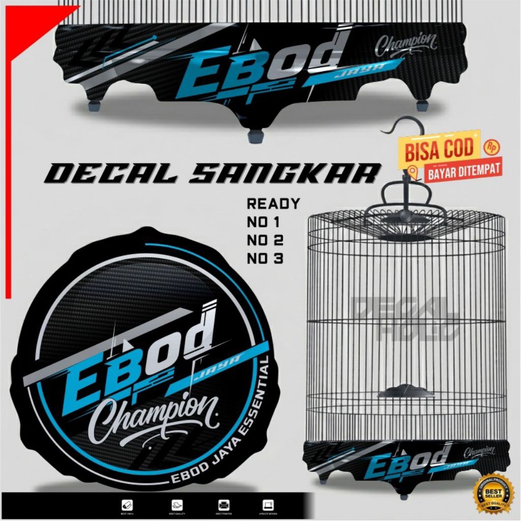 STICKER DECAL SANGKAR BURUNG MURAI EBOD JAYA MOTIP CHAMPION BIRU