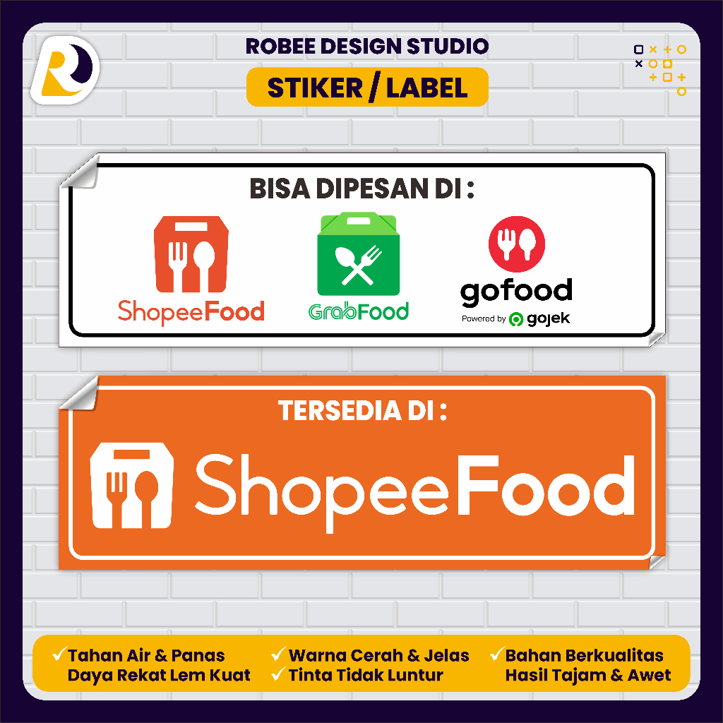 Label Stiker Set Logo ShopeeFood Gofood Grabfood - Vinyl Anti Luntur dan Tahan Air