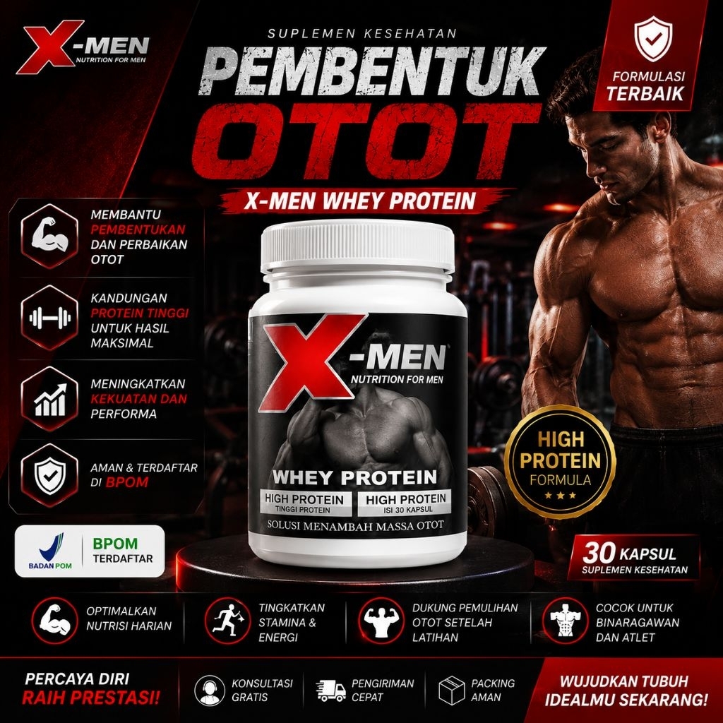 X-MEN Kapsul Protein BPOM Original | Suplemen Olahraga Fitness Pria Stamina & Nutrisi