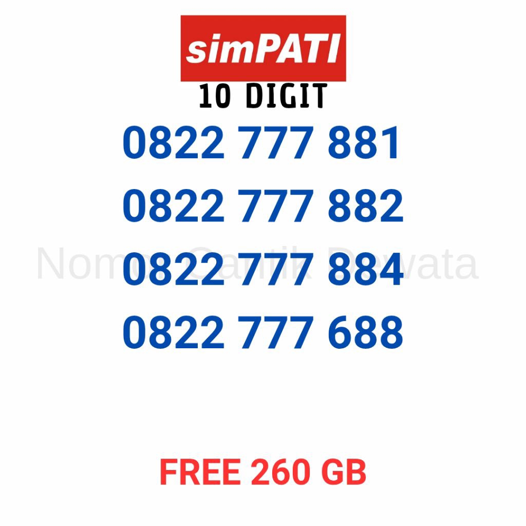 Nomor Cantik Simpati 10 Digit, Nomor Cantik Telkomsel 10 Digit, Nomer Cantik 10 Digit Seri 777 888