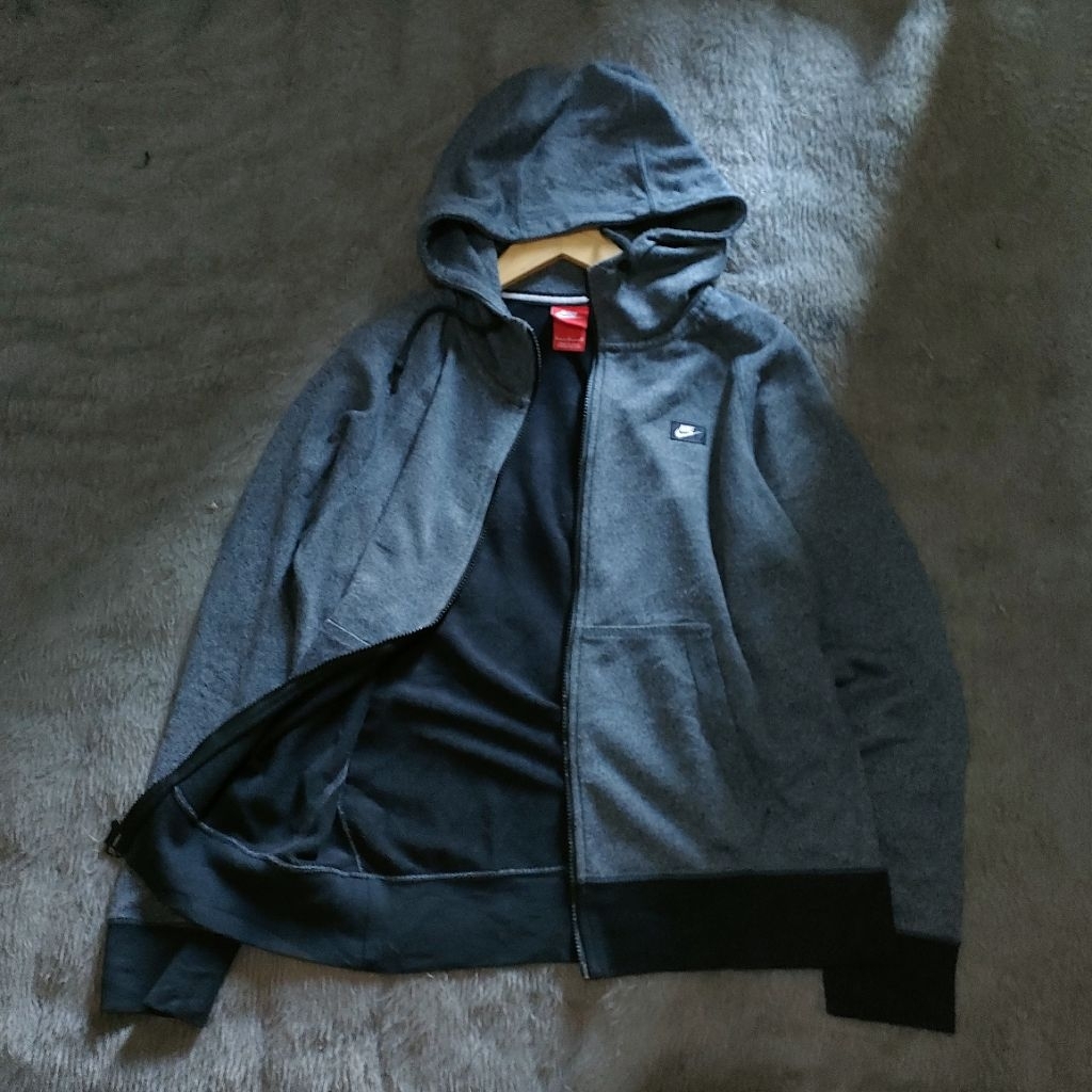 Nike Small Box Logo Zipper Hoodie Dark Grey Baby Terry
