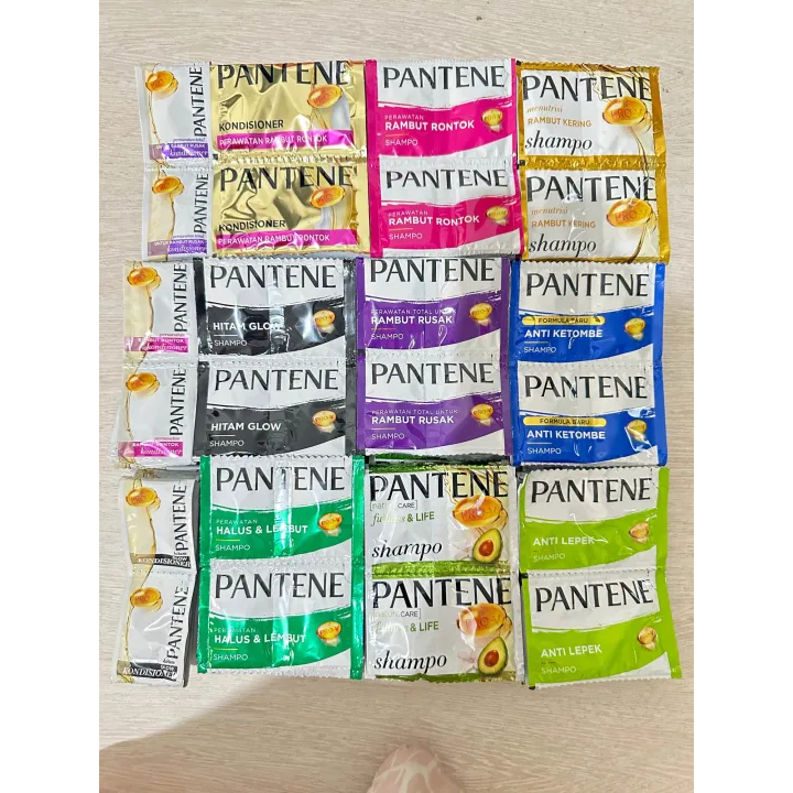 Shampo Pantene Sachet - 12 Sachet, Perlindungan Rambut Hitam Alami, Nutrisi Rambut Rusak