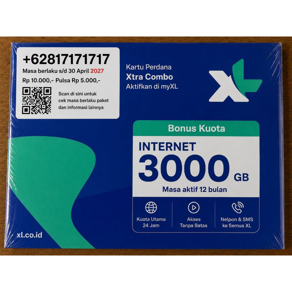 kartu perdana XL dengan bonus kuota internet 3000 GB berlaku di seluruh wilayah Indonesi