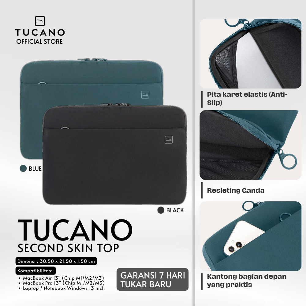 TUCANO Tas Laptop Sleeve 13 Inch (Up to MacBook Air/Pro 13 M3) Second Skin Top BFTMB13 - Neoprene Sa