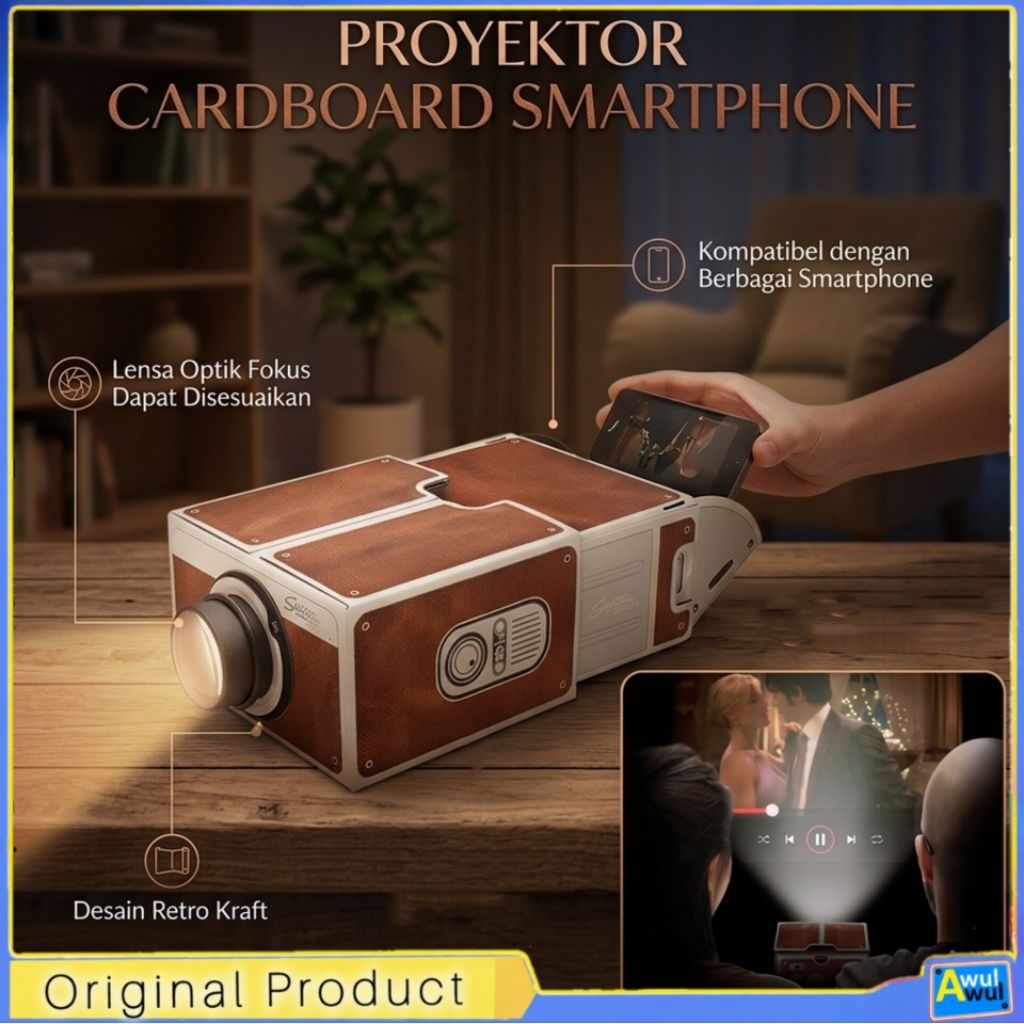 Proyektor HP Portable Untuk Nonton Film Cardboard Smartphone Projector 2.0 Cinema In A Box