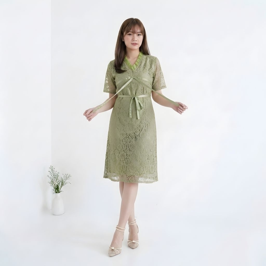 Dress Devita Brokat Satin Velvet Mewah Gaun Pesta Natal Kondangan Modis Aurz Fh