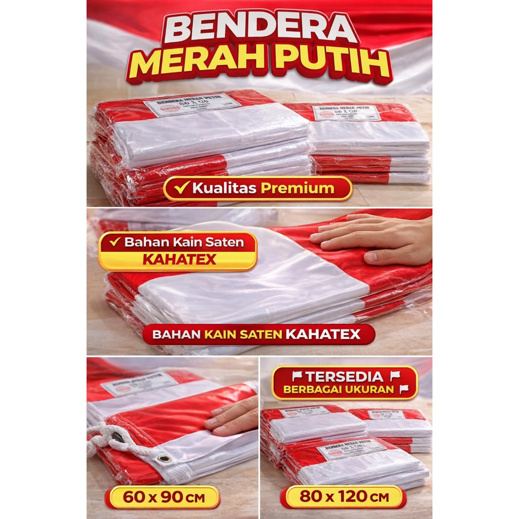 (Isi 20 Pcs) Bendera Merah Putih Bahan Saten Kahatex PREMIUM