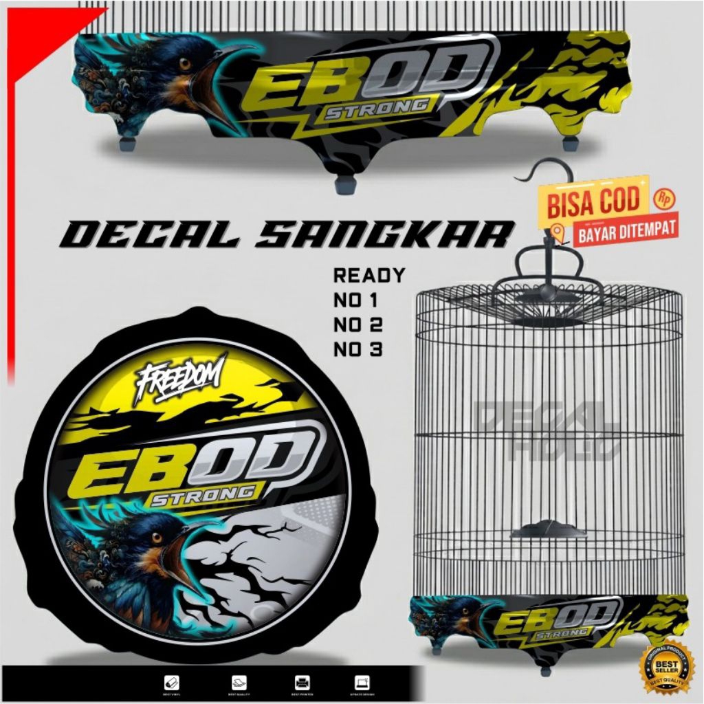 STICKER DECAL SANGKAR BURUNG MURAI NO2 EBOD STRONG MOTIF GRAFIS KUNING