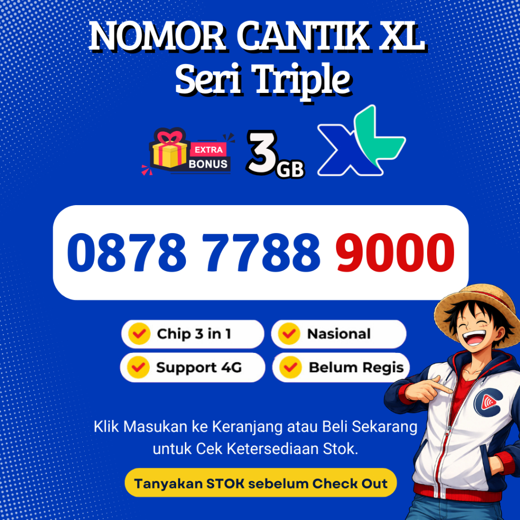 Nomor Cantik XL Axiata Murah Seri Triple Murah Rapi Support 4G LTE - Kartu Perdana Cantik XL Seri Tr