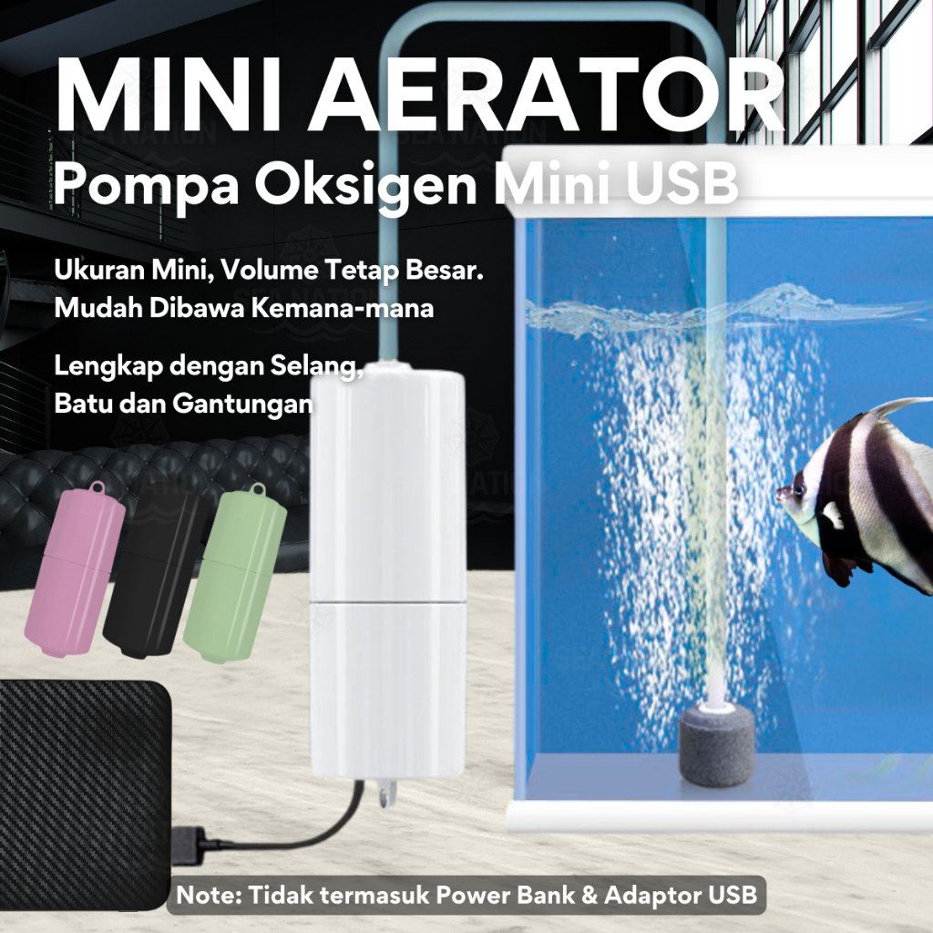 Mini Portable Aerator USB AC Mesin Oksigen Air Pump Pompa Airator Mancing Aquarium Akuarium Gelembun