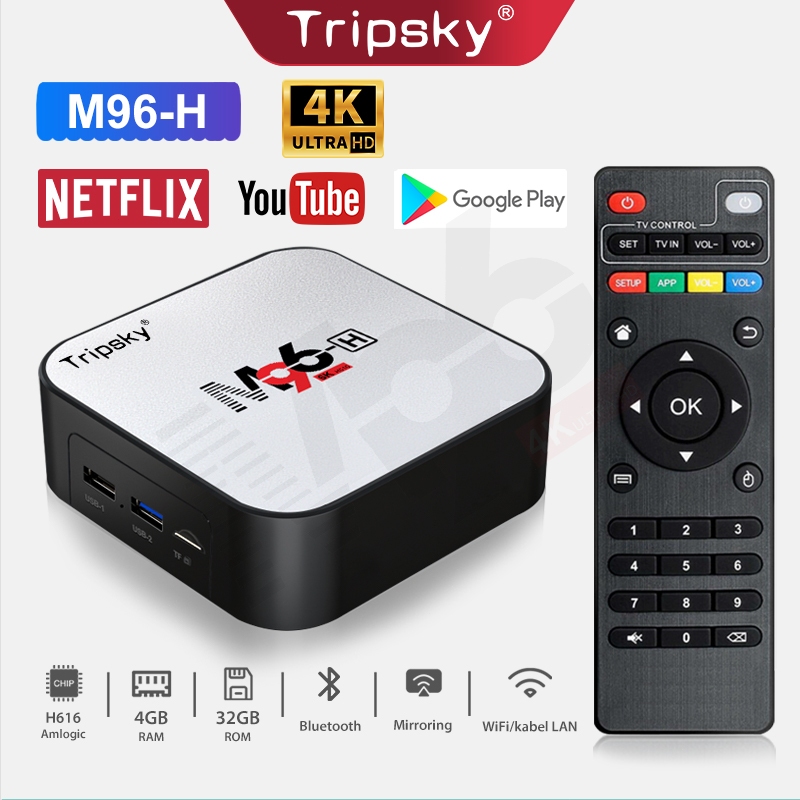 Tripsky Android TV BOX M96-H 4K HD Smart tv box Android 11.0 Ram 4g Rom 32g Bluetooth Tv Box Android