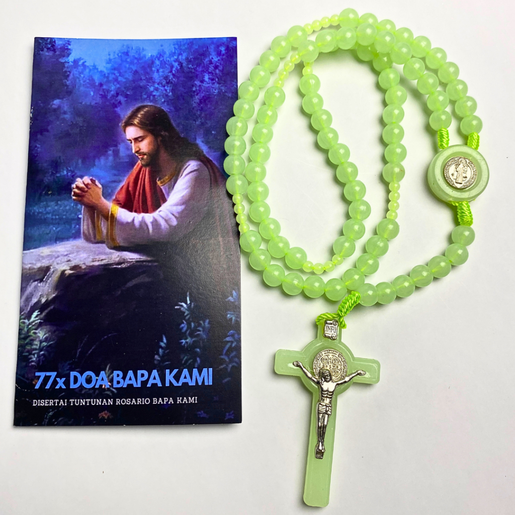 Kalung Rosario Katolik 77 Doa Bapa Kami Premium Fosfor - Sarana Devosi Menyala Dalam Gelap = Alat Do