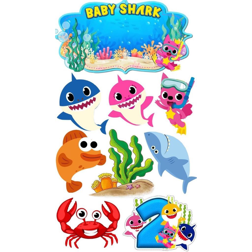 Topper Cake Ultah Tema BABY SHARK l FREE CUSTOM NAMA & CUTTING l TOPPER CAKE ULTAH TEMA BABY SHARK